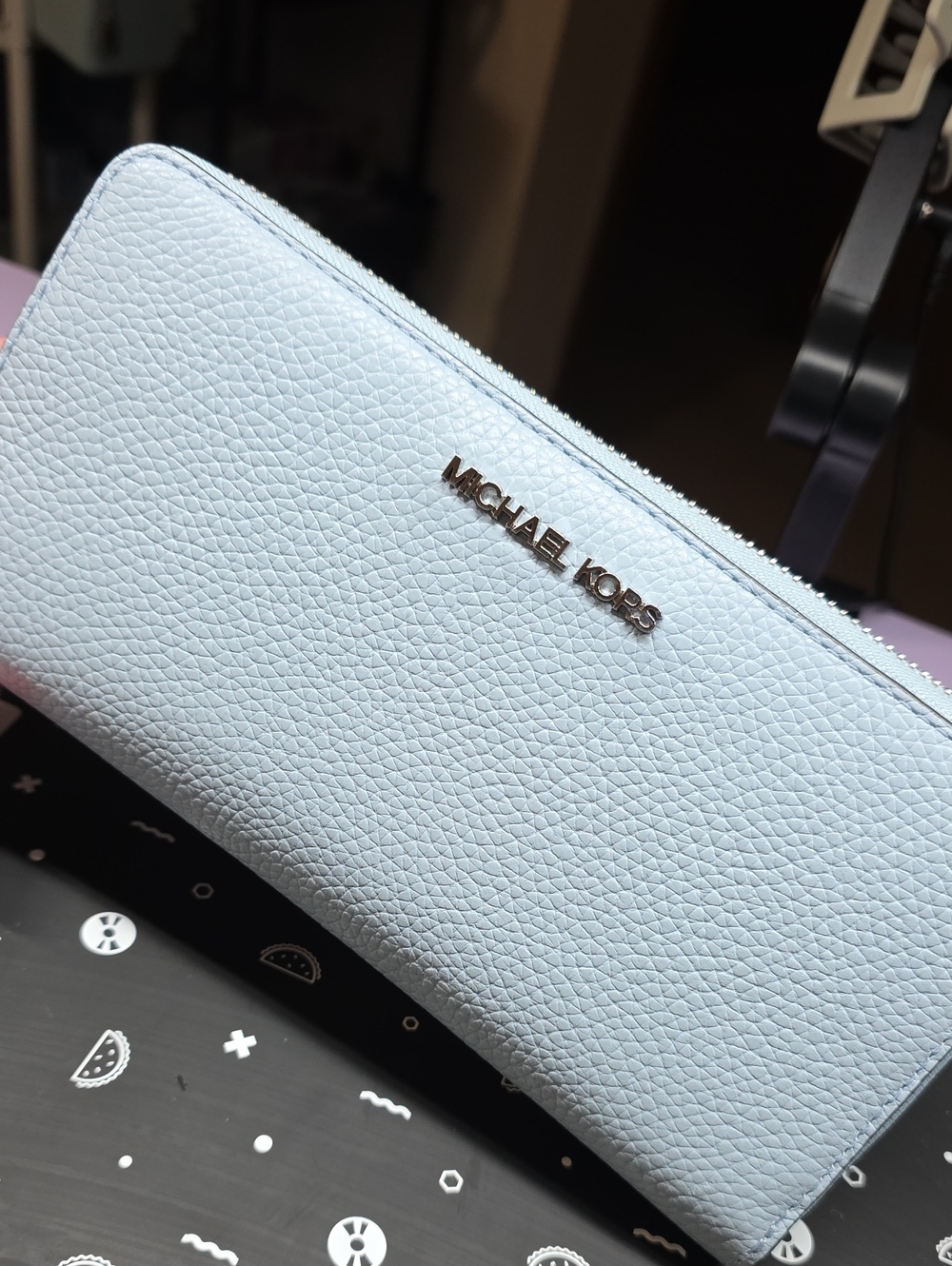 Michael Kors Pale Blue Pebbled Leather Zip-Around Wallet